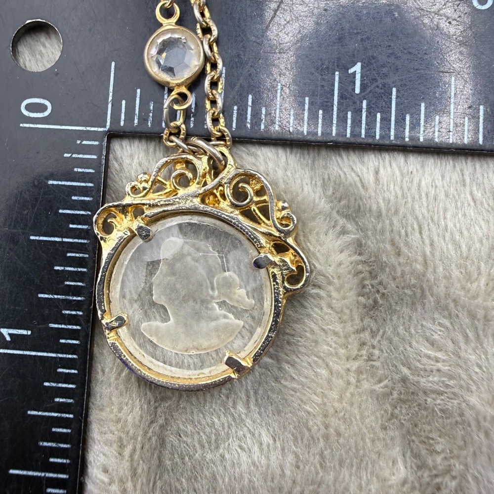 Vintage Intaglio Camo Clear Faceted Glass Gold Tone READ 16" - Picture 4 of 8